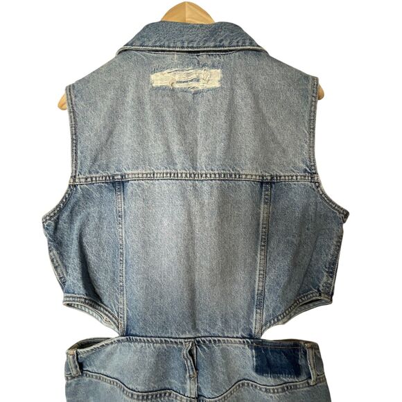 NWT Zara Full Length Denim Cut Out Jumpsuit Sz XL Sleeveless Distressed - Picture 10 of 16